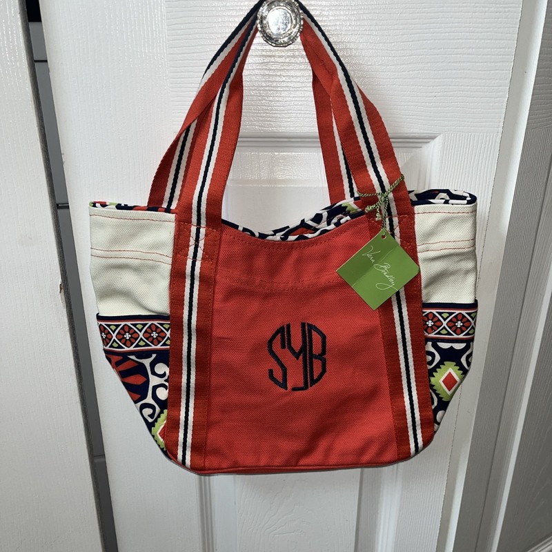 Vera Bradley Sun Valley Canvas Small Tote Bag Orange/ Navy SUN VALLEY NEW W/ Tag