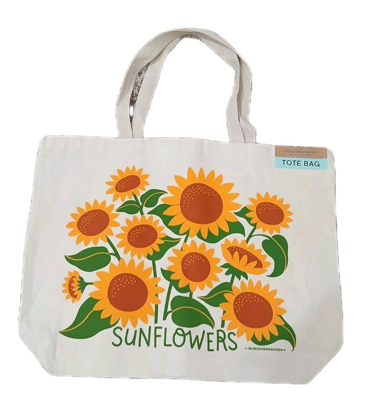 The Neighborgoods 100% Cotton 20"x14"x5½" Beige Sunflower Tote Bag