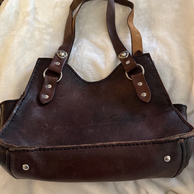 Rustic Handmade In Texas Brown Leather Purse Shoulder Bag With Heart Accents