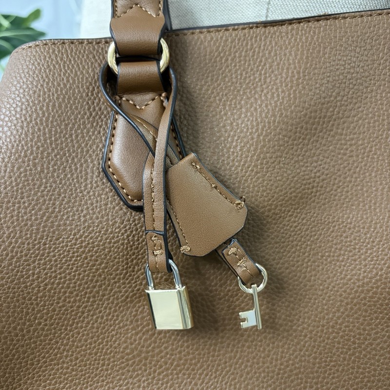 Pebbled Faux Leather Satchel Bag Brown Convertible Crossbody Padlock Charm Tote gallery