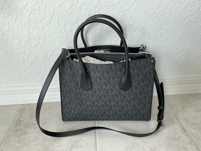 Michael Kors Maple Large Smoke & Black Satchel with MK Signature & Bag Charm NWT gallery
