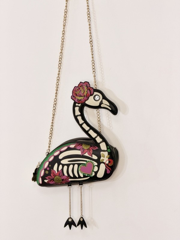 Betsey Johnson Cross Body Over Sugar Skull Flamingo Purse Bag Glow In The Dark