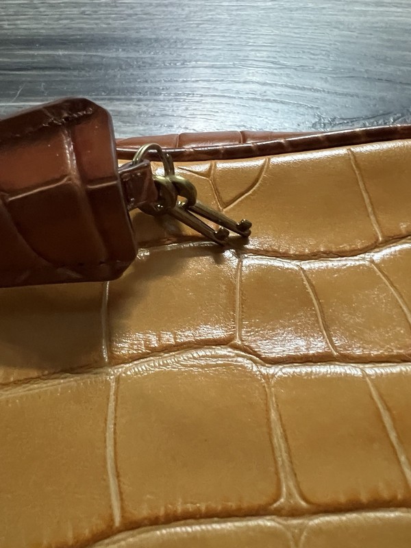 J CREW Mini Signet Camera Bag Croc Leather Crossbody Pink Yellow Cloche & Key gallery