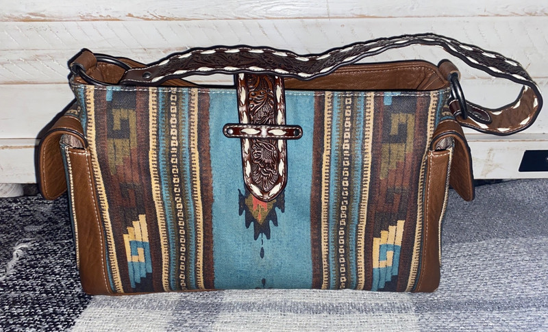 Nocona Concealed Carry Satchel Bag Handbag Western Brown Tooled Leather Strap