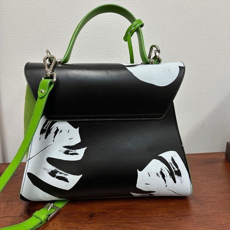JADISE Italy Leather 2Way Bag Hand Shoulder Green Black Art Design Authentic gallery