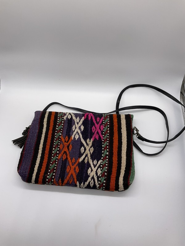 Yun Art Turkish Woven Kilim Rug Wool Tapestry Purse Shoulder Handbag Leather gallery