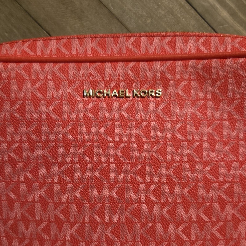 Michael Kors Flamingo Pink Monogram Logo Crossbody Bag Zip Gold Chain gallery