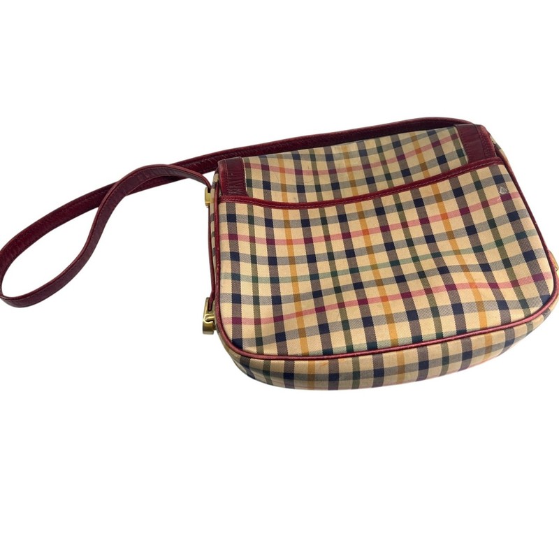 Vintage 70's Daks London Tartan House Check Shoulder Bag Crossbody Purse Brass gallery