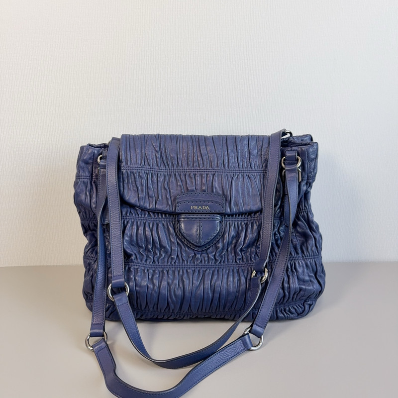 Authentic Prada Crinkled Leather Hobo Crinkled Calfskin Leather Hobo Bag Blue