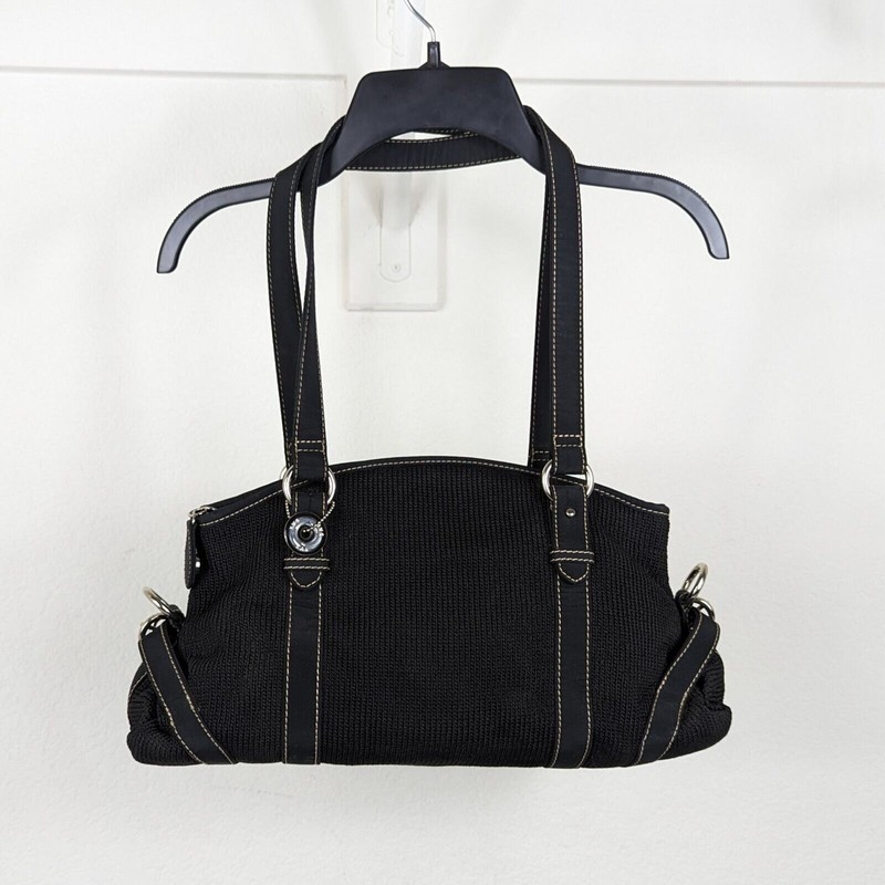 The Sak RARE Black Tight Knit w/ Strap & Buckle Detail Shoulder Bag Purse EUC