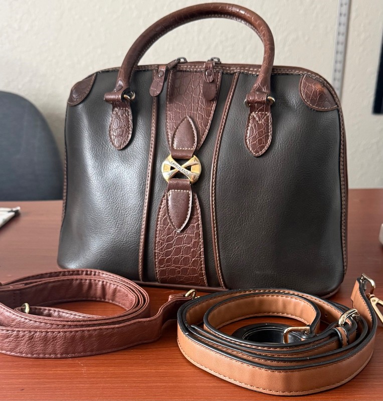 CarryLand Brown, Faux Leather Satchel – Croc Embossed Trim, Vintage Look