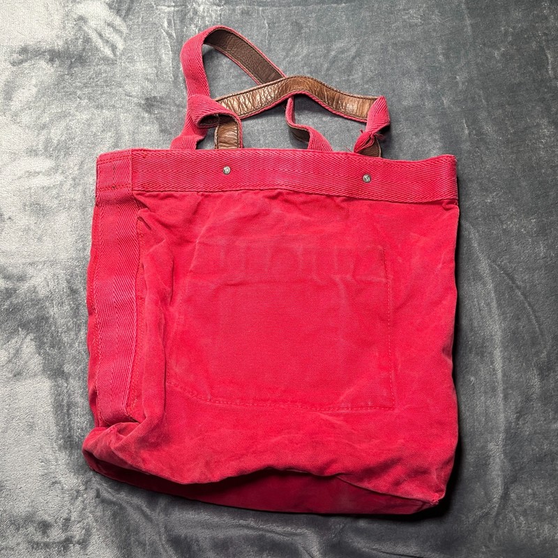 Abercrombie & Fitch Canvas Tote Bag Red Heavyweight Leather Patch 16x14 gallery