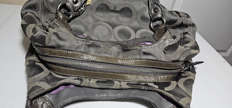 COACH Madison Op Art Sateen Maggie Shoulder Bag Gray gallery