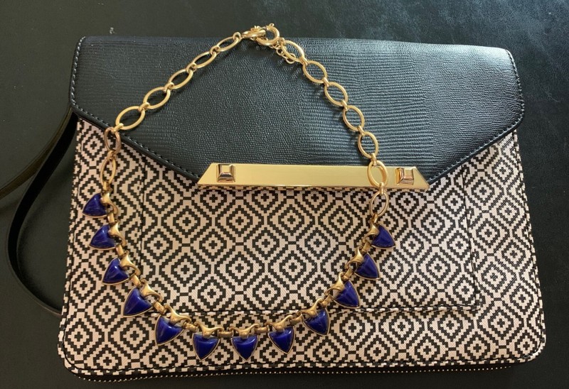 Stella & Dot Crossbody Bag Black & White Mosaic & Navy & Gold Necklace Lot