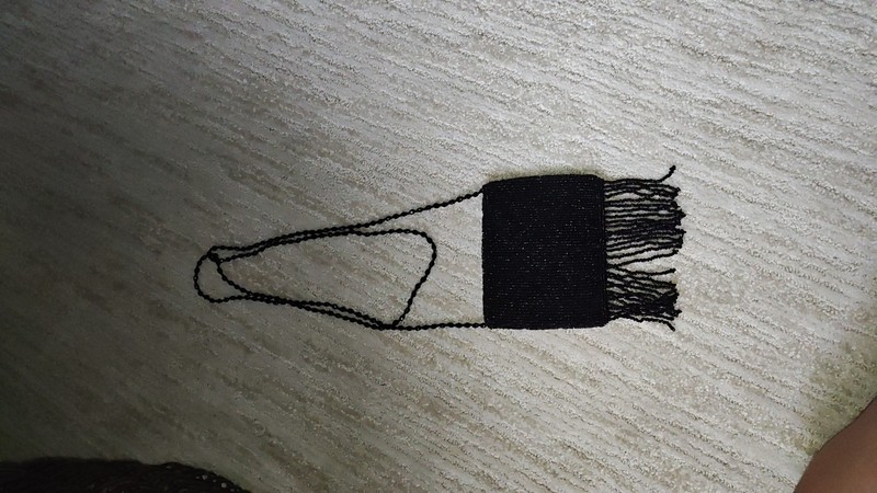 Vintage Pierre Urbach Black Beaded Purse Long Crossbody Beaded Strap
