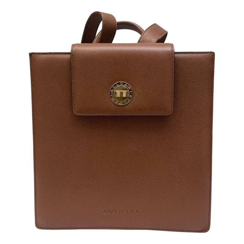 $600 BVLGARI Italy Turnlock Leather handbag Backpack Shoulder Bag – Brown