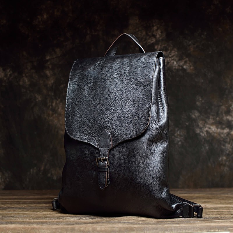 Erivis Brown Leather Backpack Women Adjustable Padded Straps