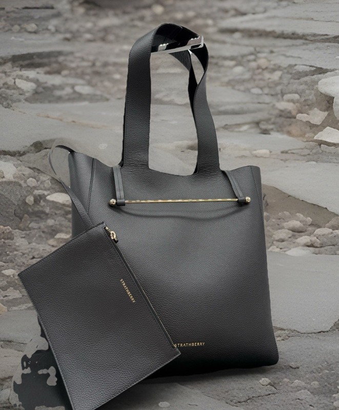 AUTH NWT Strathberry Melody Black Pebbled Leather Large Tote Shopper ~Brand NEW~