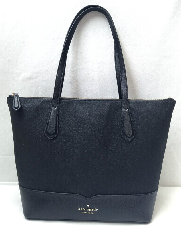 Kate Spade Lola Joeley Black Glitter Penny Double Handle Large Top Zip Tote Bag