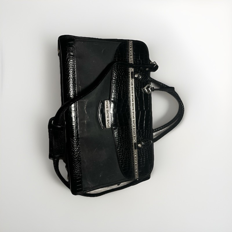 Brighton for Business Black Multi Pocket Canvas and Leather Laptop Tote Bag Rare