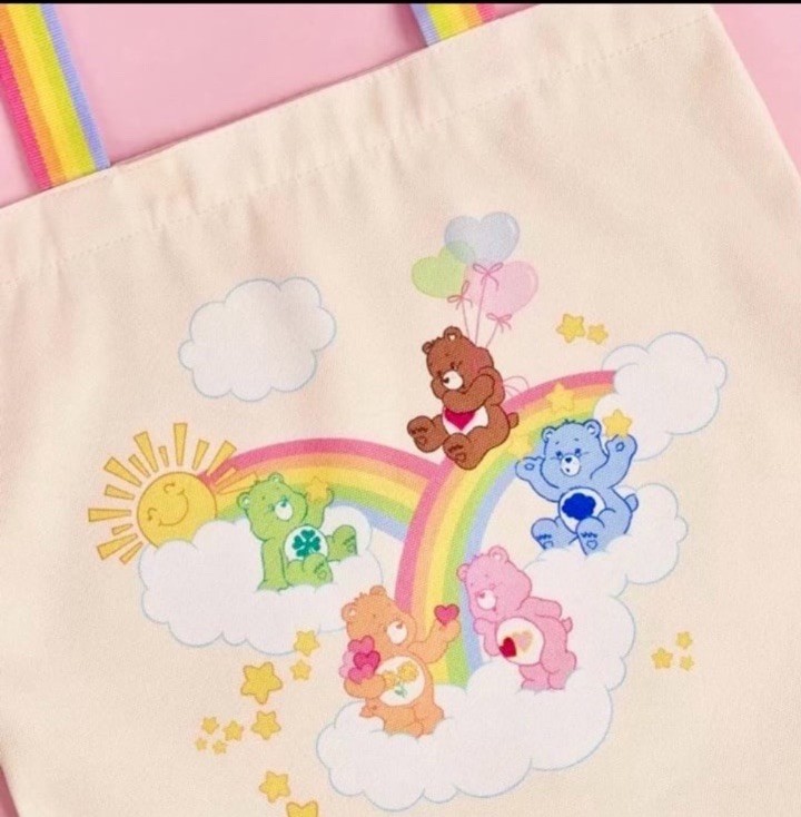 Care Bears Licensed Canvas Tote Bag, Rainbows, Kawaii, NEW, FREE SHIPPING