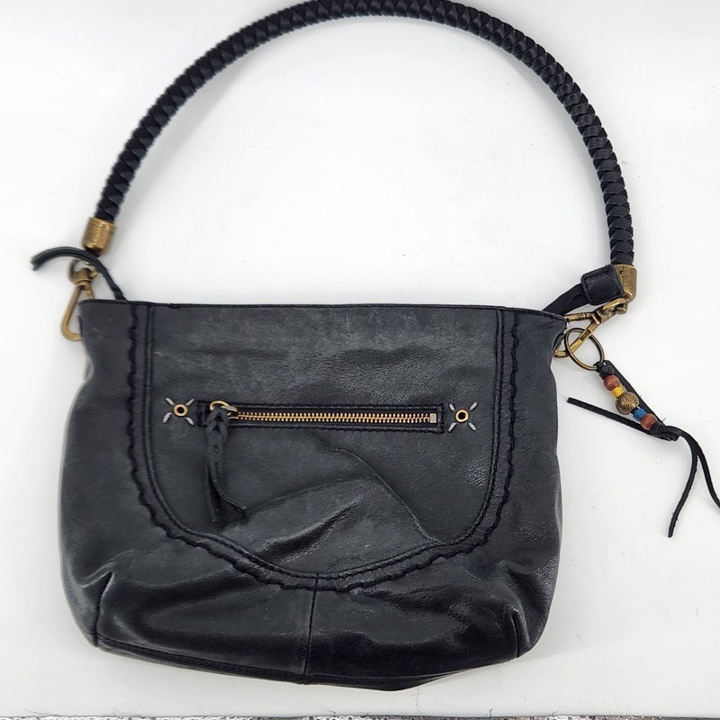 The Sak Leather Shoulder Bag Black Hobo Purse Braided Strap 12 Inch