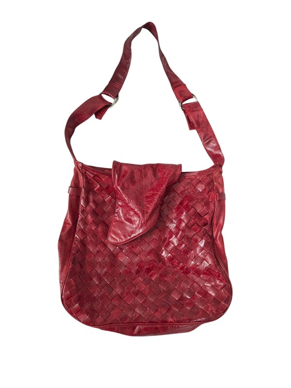LATICO Red Leather Bag Purse Woven Front Tote School Bag Handbag Satchel Boho