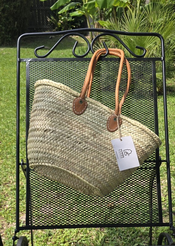 Yemma Goods Large Woven Straw French Market Bag with Leather Handles Beige Brown