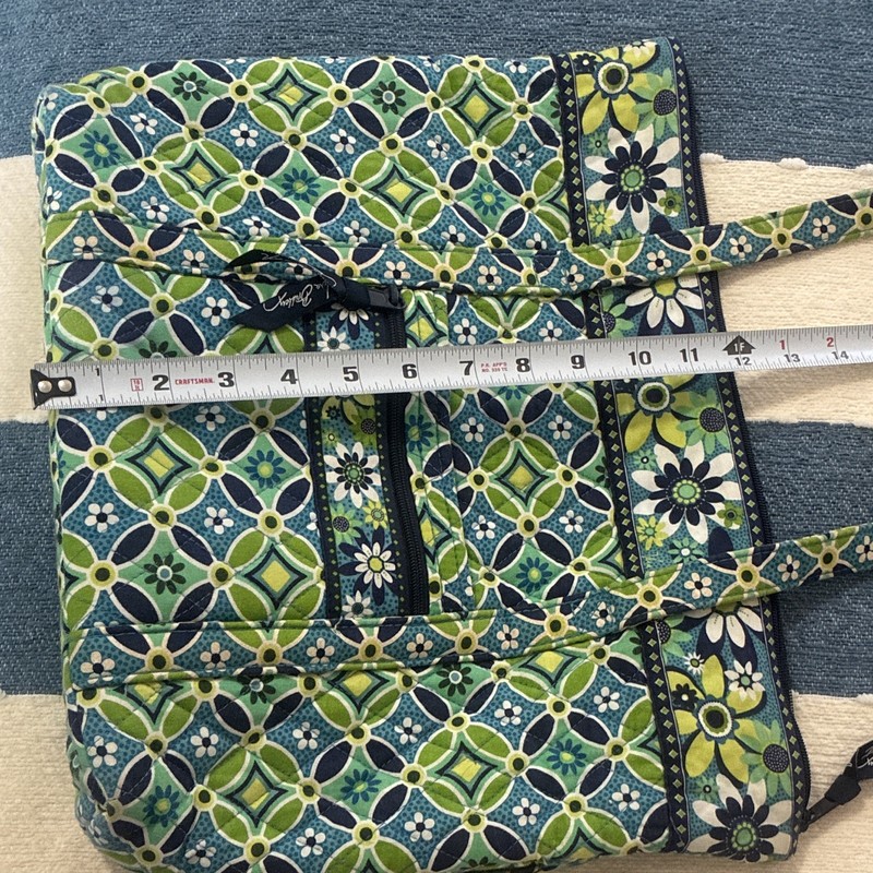 Vera Bradley Blue Green White Floral Tote Bag Zip Top Lined w/ Outer Pockets gallery