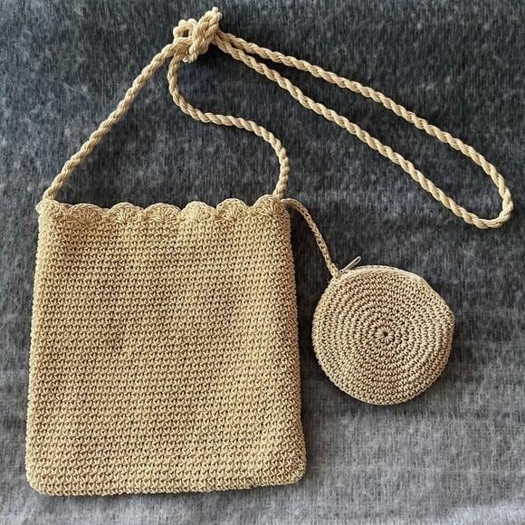 Vintage Purse Floral Design Tan Blue 90s Country Cottage Sweet Feminine Dainty gallery