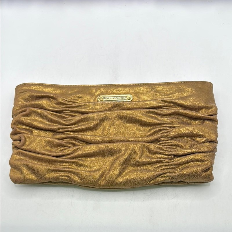 Michael Michael Kors Webster Ruched Gold Tone Brown Clutch Bag Wallet Purse