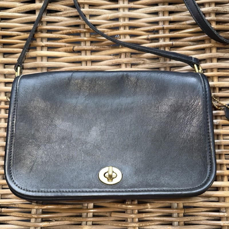COACH Vintage Penny Pocket Black Leather Crossbody Purse Convertible Clutch 9755 gallery