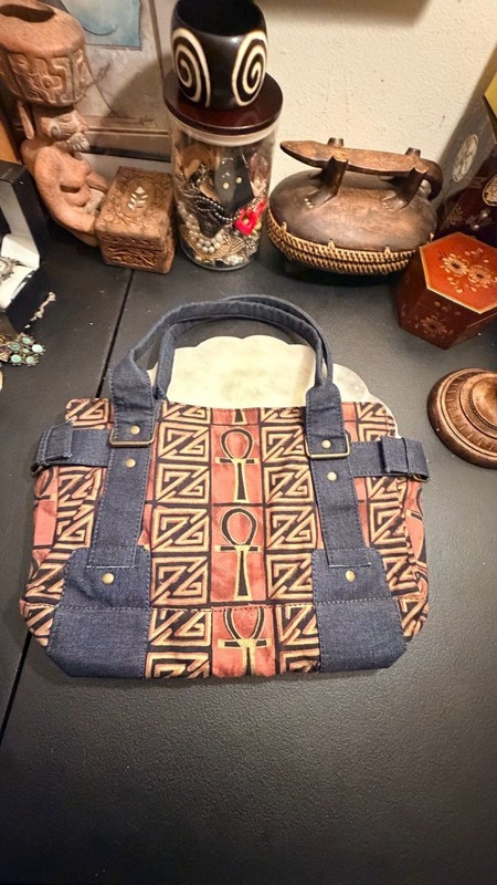 Ashro Denim and Ankh Print Tote Bag