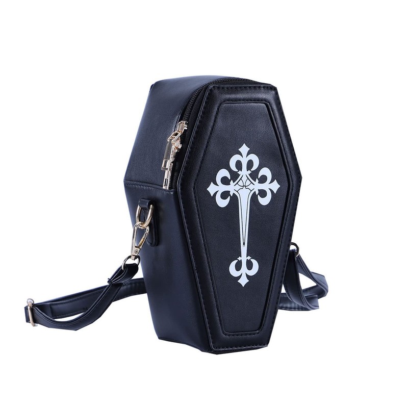 Gothic PU Leather Bag Women’s Crossbody Coffin Shape Bag Cell Purse Small