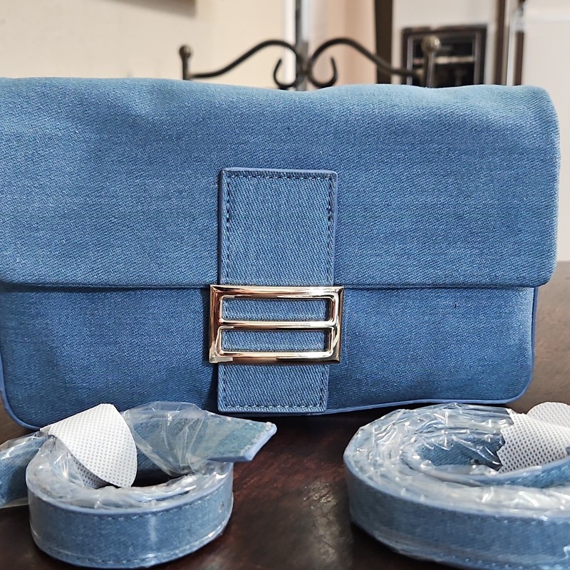 hello 3 aM Blue Small Crossbody Bag Magnetic Flap Zip Top Detachable Strap gallery