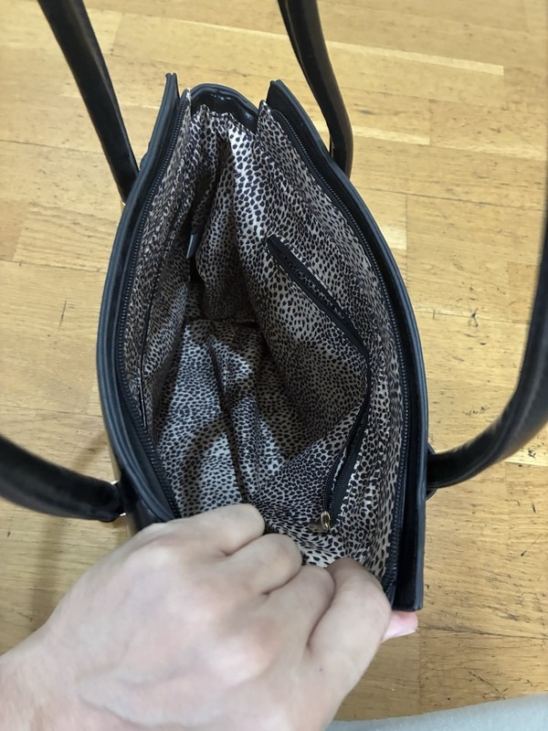 Black Vegan Leather Satchel Purse with Cheetah Print Interior and Gold Hardware gallery