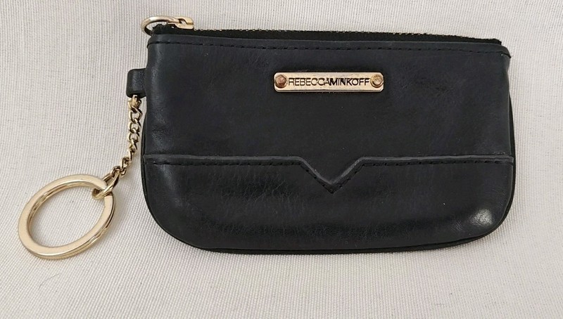 Rebecca Minkoff Leather Black Mini Wallet Zip Close Women’s Keychain Card holder