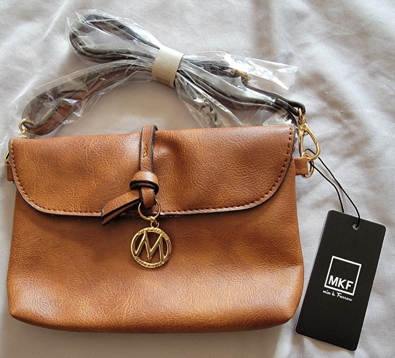 MKF Mia K Farrow Brown Crossbody Purse Gold Hardware Bag Handbag Coach Kors