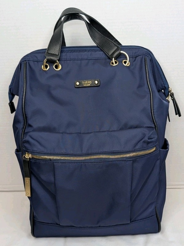 Tutilo New York Tech Backpack Tote Padded Pocket Structured Opening Navy Nylon