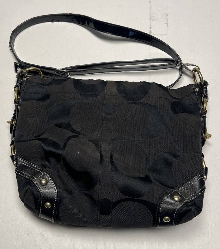 Vintage COACH Signature Carly Hobo 10619 Canvas Shoulder Bag Black Y2K