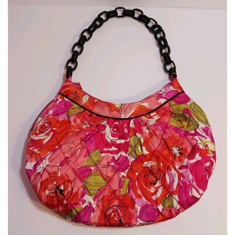 Vintage Vera Bradley Rose Eleanor Silk Shoulder Bag Resin Chain Strap Pink