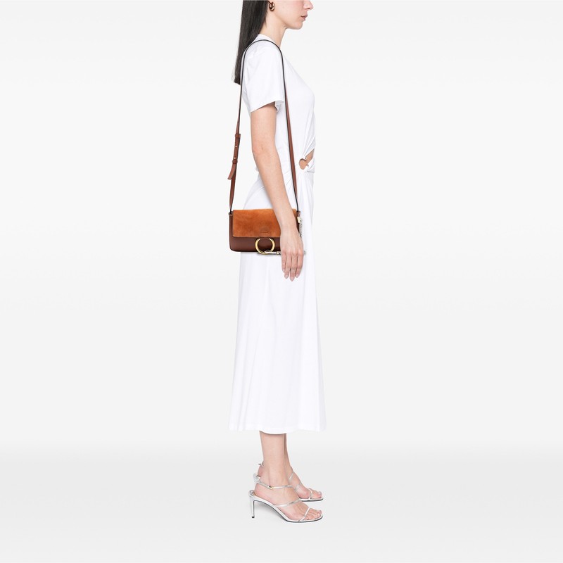 Chloé Small Suede and Calfskin Faye Crossbody Pre-Loved Bag Brown gallery