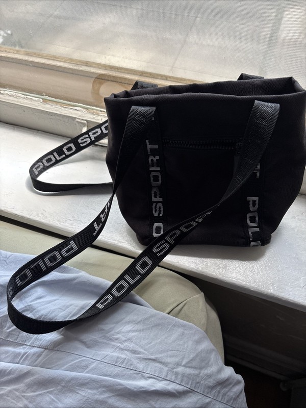 Y2K Ralph Lauren Polo Sport Spell out Tote Bag Black Med Size RARE 90s Vintage gallery
