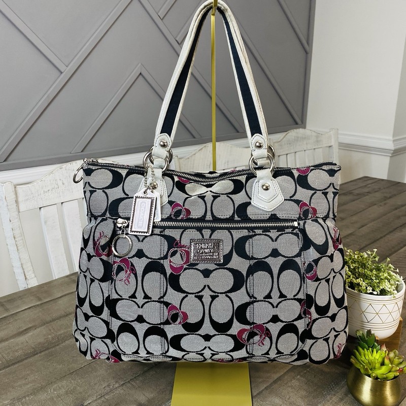 Coach Poppy (2011) Pop Signature Poppy Heart Glam Tote BAG Black Gray Wine 18711