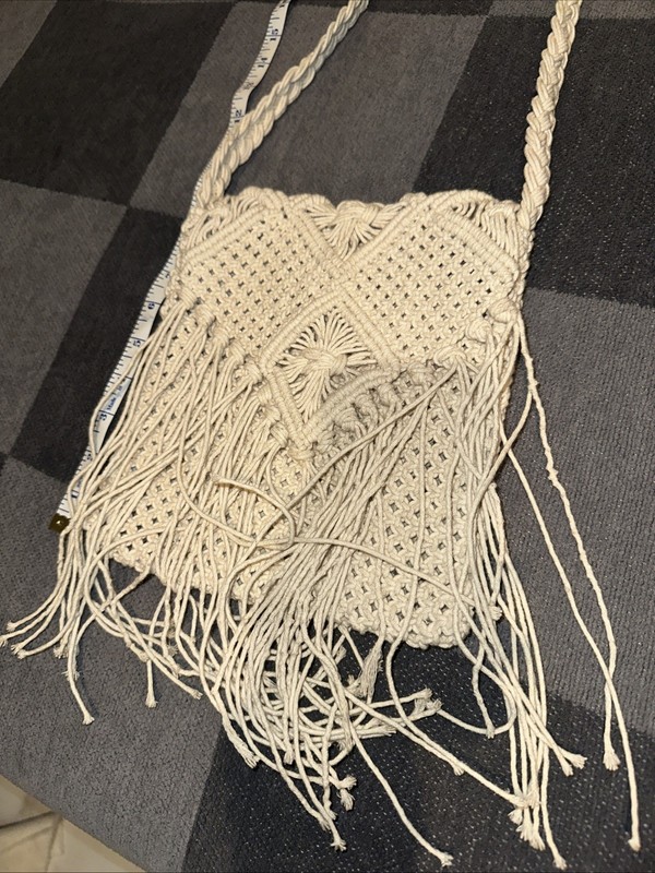 Woven Handbag Crochet Crossbody Purse Fringe Open Weave Boho