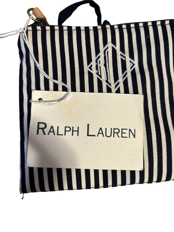 Vintage Ralph Lauren RL Monogram Black Cream Stripe Fold Travel Organizer Pouch gallery