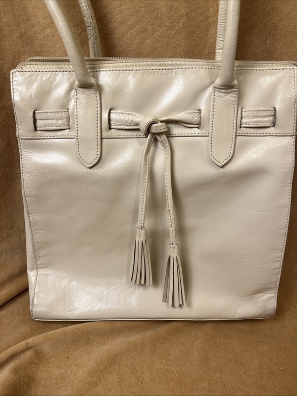 Michael Rome For M. Fine Genuine Leather Cream Ivory Shoulder BagHandbag Purse