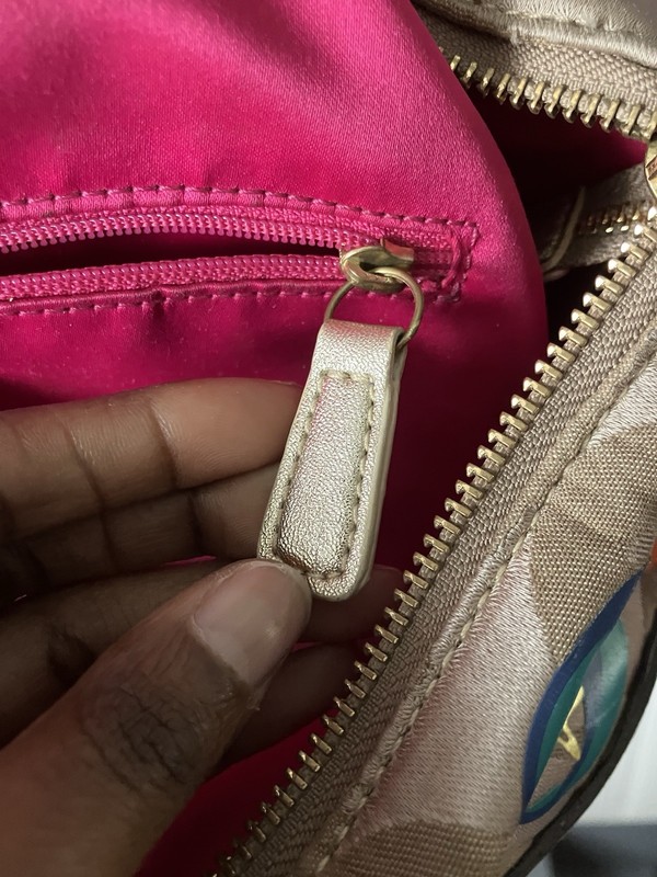 Coach Beige Gold Multicolor Glitter Logo Print Shoulder Bag Heart Charm gallery