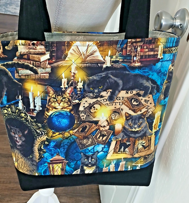 New Handmade Quilted Open Tote Bag, Wicca Cat, Magic Kitty, Cat Lovers Purse gallery