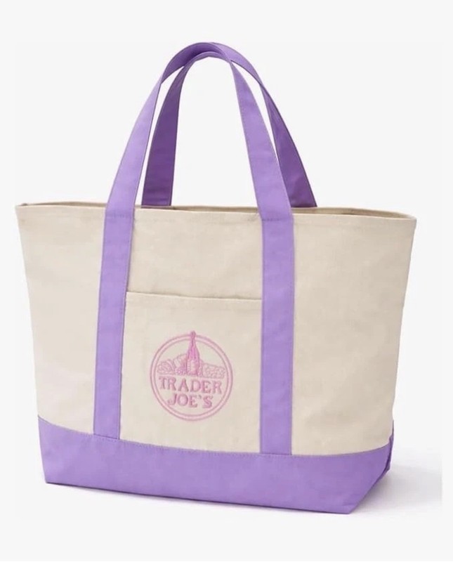 🔥 2026 TRADER JOE'S LAVENDER LARGE CANVAS BAG PURSE RARE! LIMITED SOLD OUT NEW
